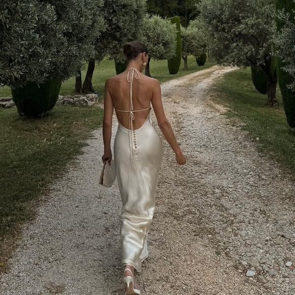 Reformation Jeany Silk Halter Dress Sunshine Size S - Picture 3 of 10